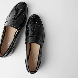 ZARA- animal embossed micro-stud loafers
